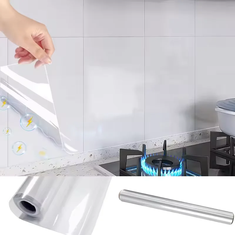 Transparent Wallpaper Kitchen Electrostatic Adsorption Protective Film Oil Proof Wall Sticker Decorative Film Wall Papers Home - Image 4