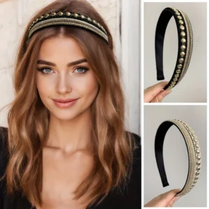 Light Luxury Texture High Skull Headband,Metal Dot Rivets,Elegant Dressing Hair Accessories,Fashionable and Breathable Headband