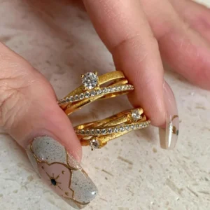 Retro Crystal Adjustable Ring Women Personalized Fashion Stainless Steel Luxury Ring Bride's Wedding Jewelry Accessories Gift